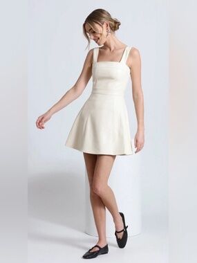 Avec Les Filles Cream Square-Neck Mini Dress